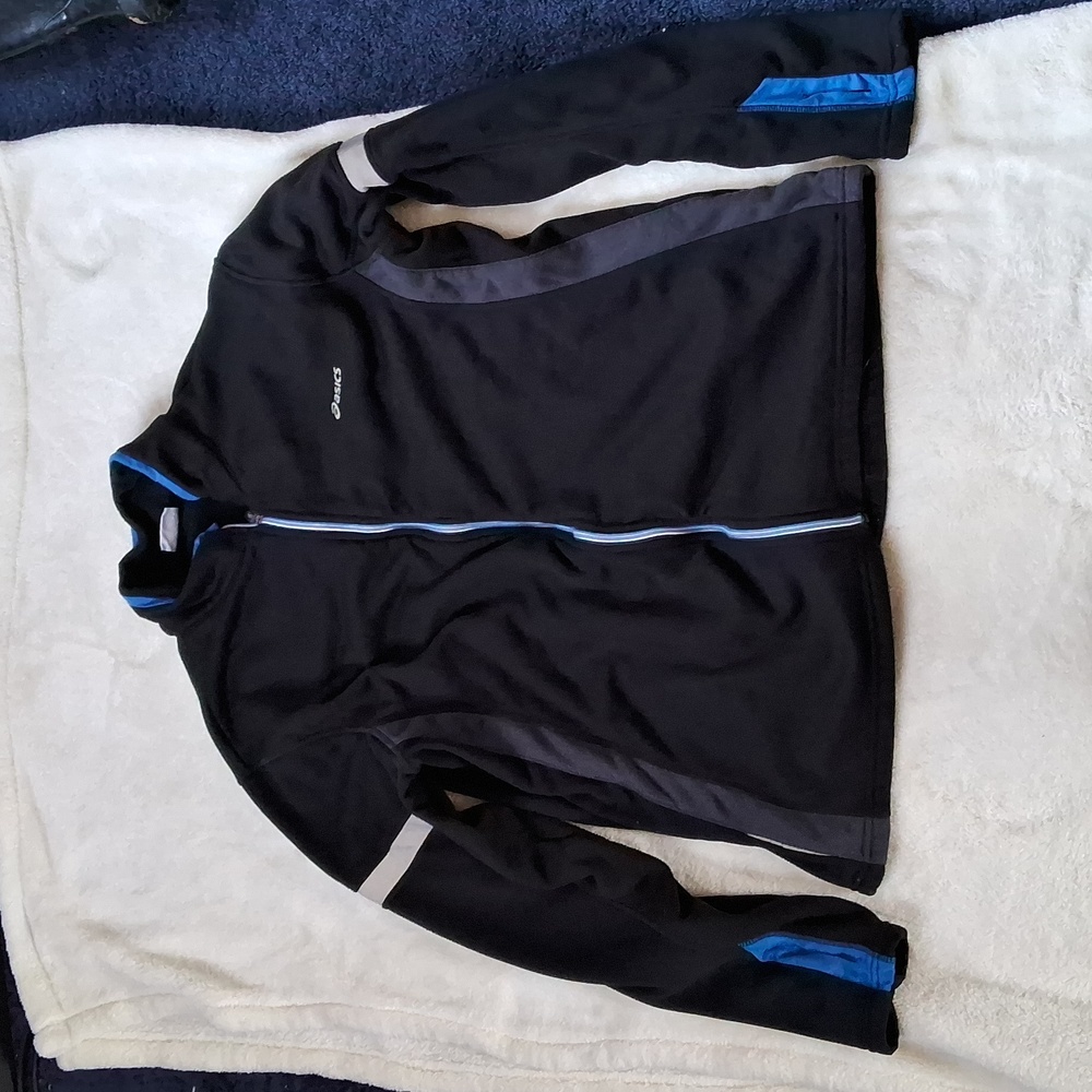 Asics woman's size large black full zip fleece lined jacket with thumb holes
